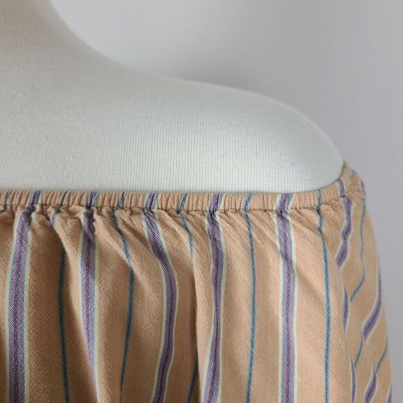 Urban Outfitters Kimchi Blue Tan Stripe Off The Shoulder Ruffle Top Small - Picture 6 of 16